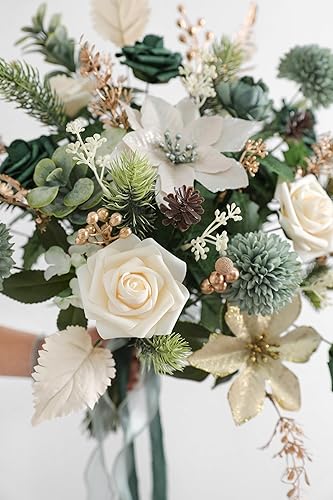 Miniatura 3 de Juego de caja de flores artificiales de Navidad, flores de seda, rosas falsas para bricolaje, decoración temática roja de Navidad, adornos de árbol,