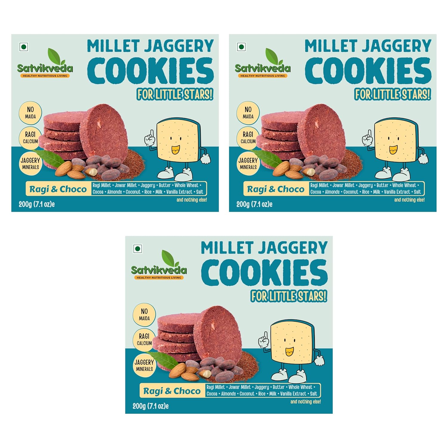 Satvikveda Ragi Choco Cookies 200g (Pack of 3) Millet Jaggery