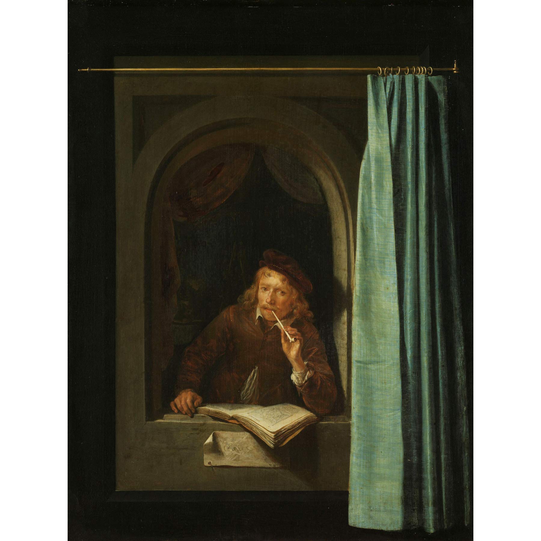 Artery8 Gerard Dou Man Smoking A Pipe Painting Premium Wall Art Canvas Print 18X24 Inch