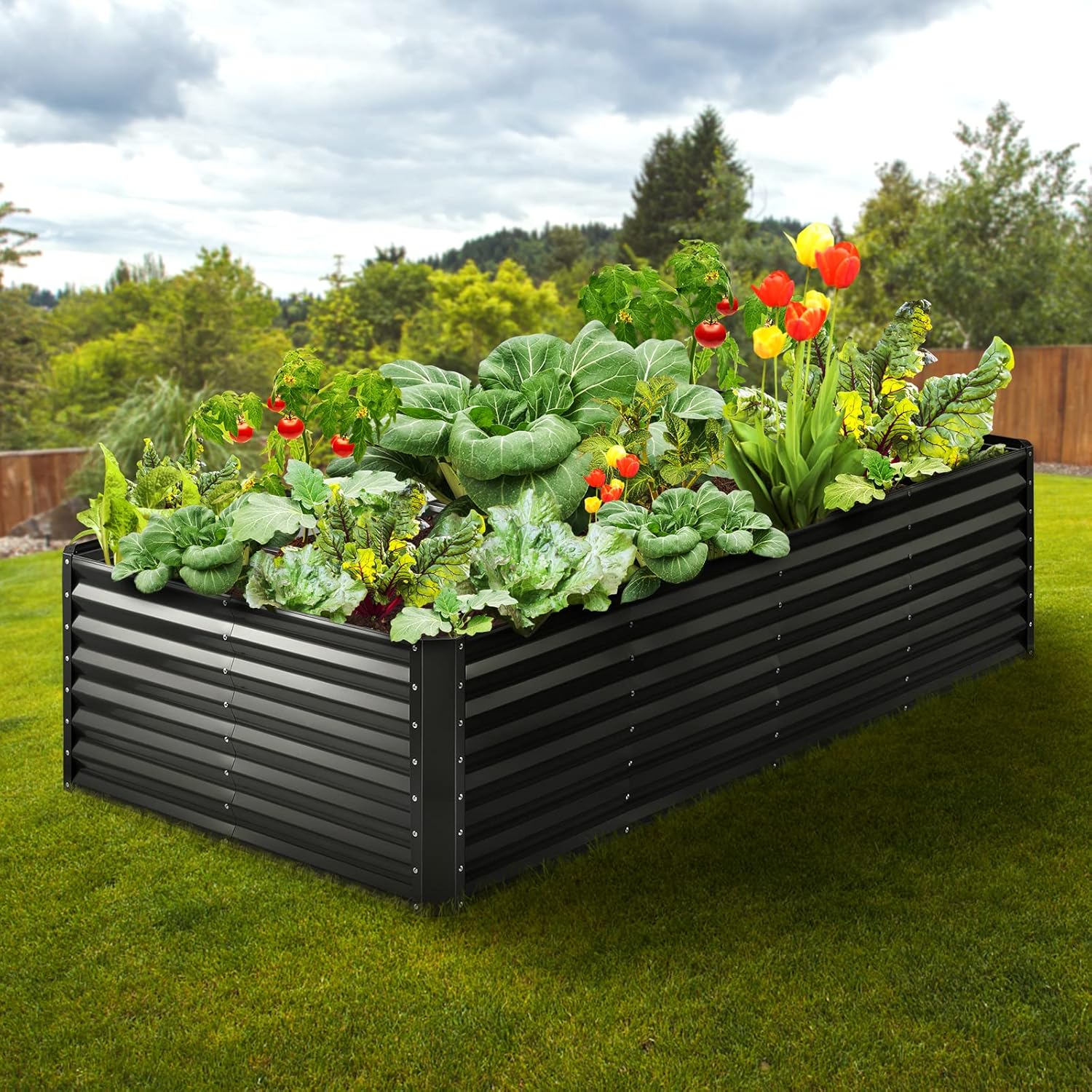 VEVOR 8x4x2ft Metal Raised Garden Bed Kit, Outdoor Large Planter Raised Beds for Gardening Vegetables Flowers with Open Bottom and Planting Tools