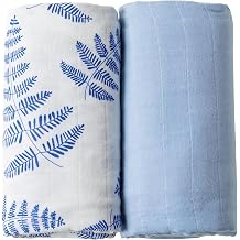Margaux & May Organic Muslin Swaddle Blankets 2-Pack, Blue & Green