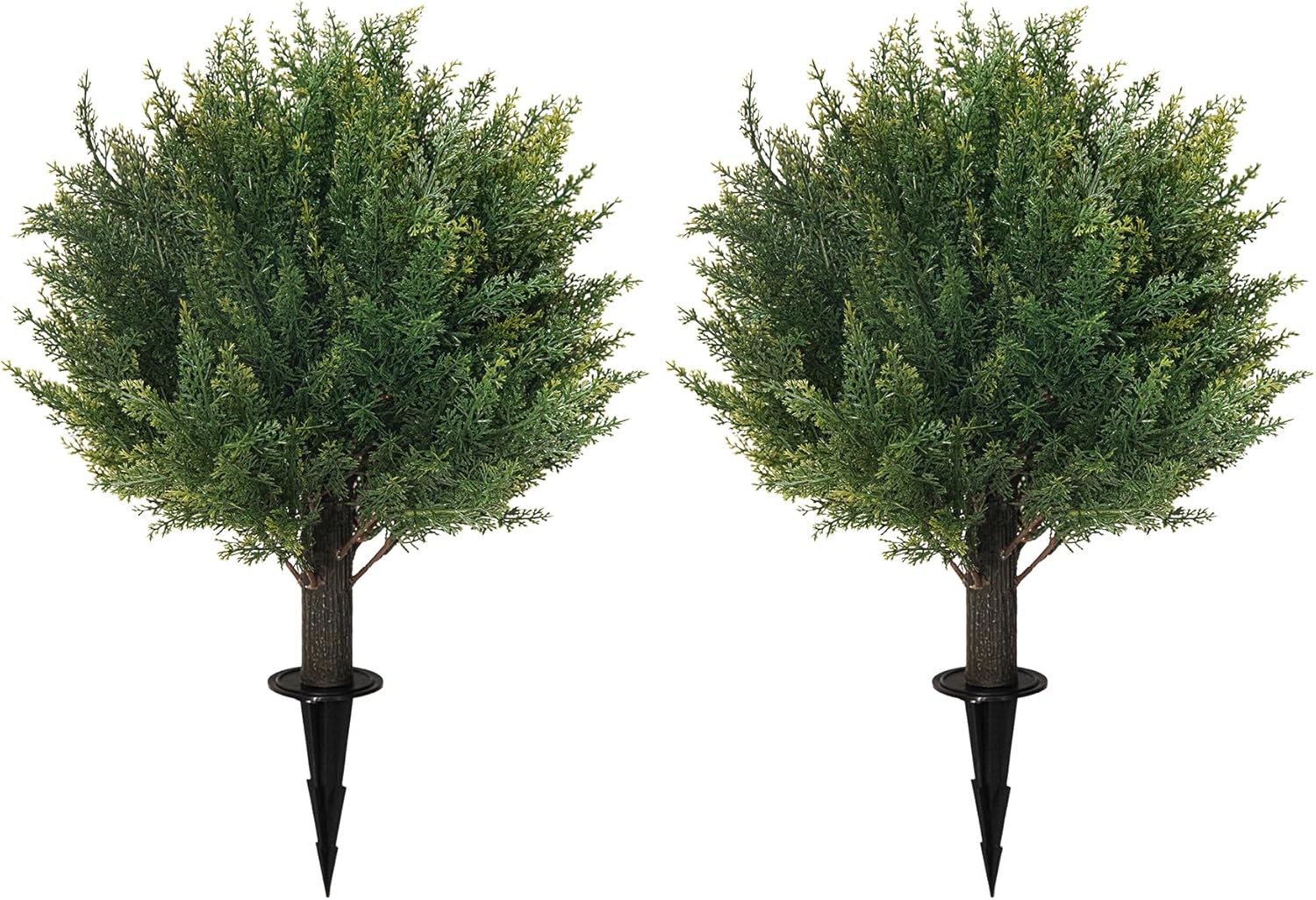16 Artificial Cedar Topiary Ball Trees with Ground Spike, UV Resistant Artificial Bushes, Set of 2 Faux Cypress Plants Faux Shrubs for Outdoor Indoor Front Porch Garden