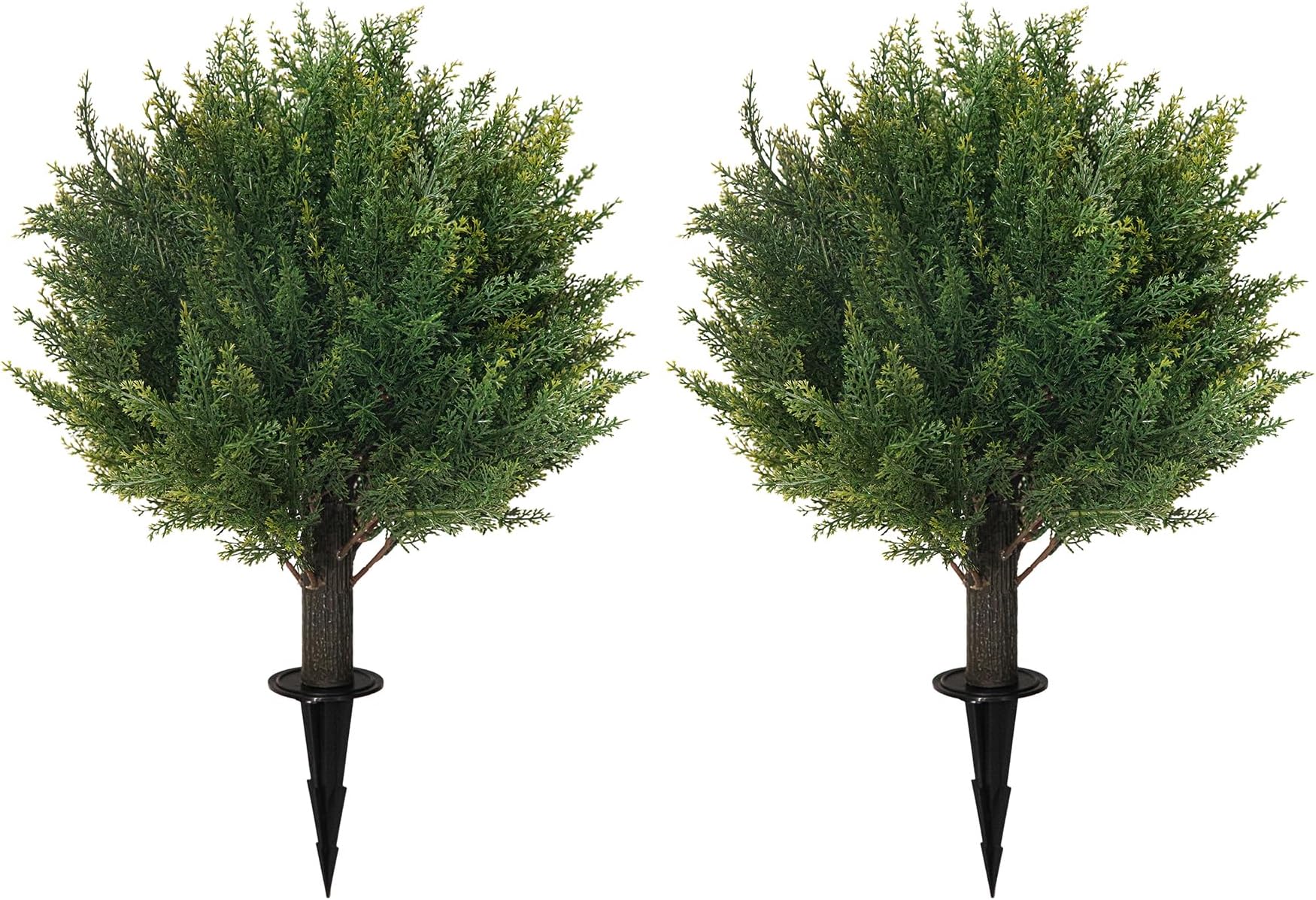 16'' Artificial Cedar Topiary Ball Trees with Ground Spike, UV Resistant Artificial Bushes, Set of 2 Faux Cypress Plants Faux Shrubs for Outdoor Indoor Front Porch Garden