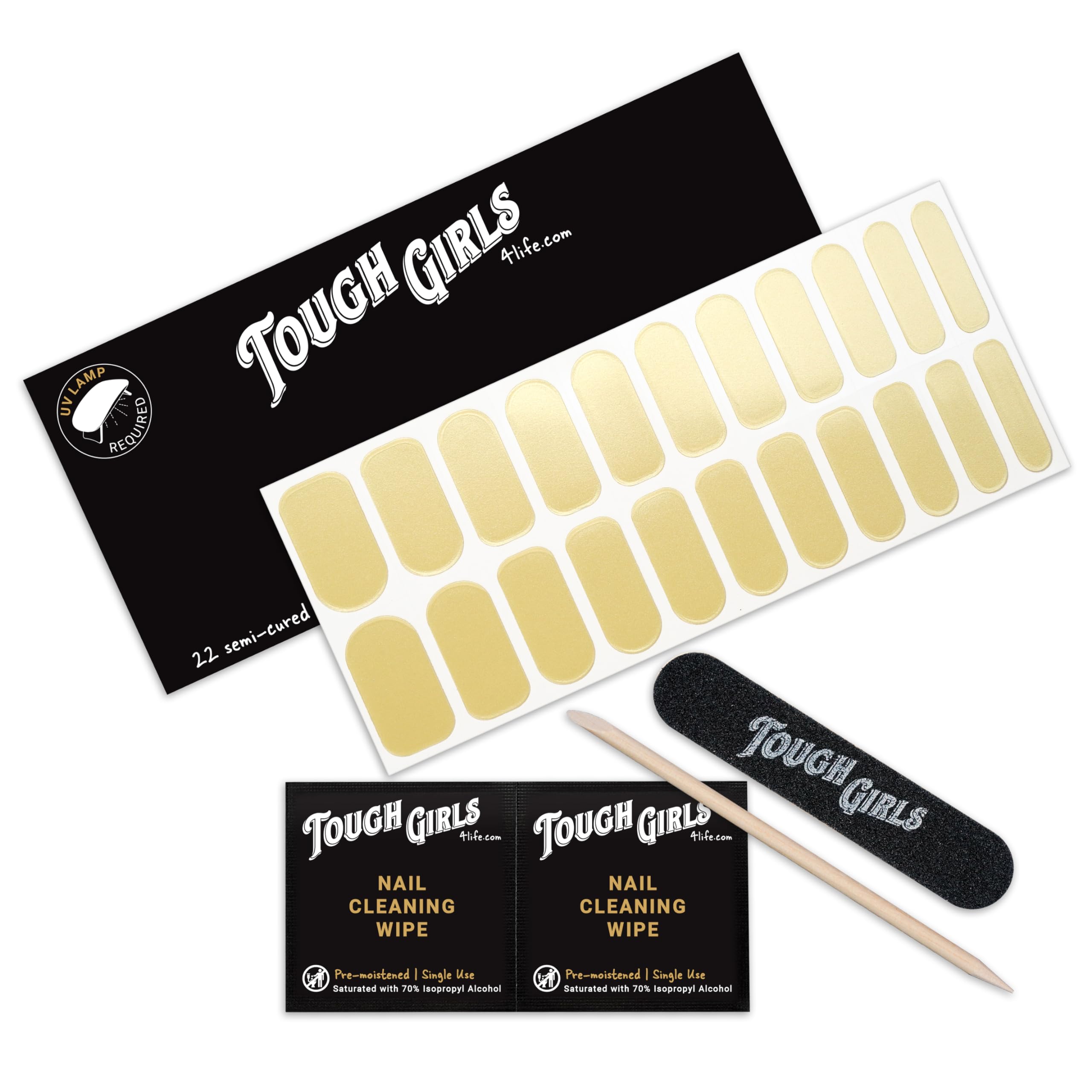 22 Premium Semi-Cured Gel Nail Polish Strips w/Application Accessories (Champagne & Shimmer)