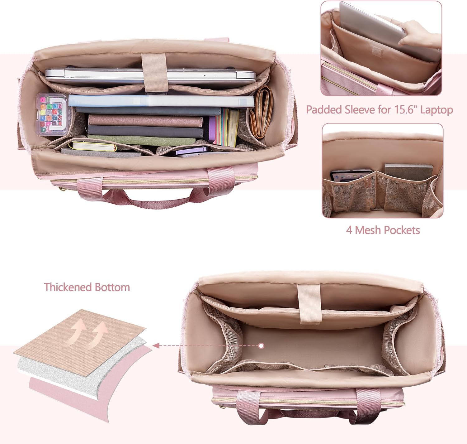 Teacher Tote Bag with Accordion File Organizer Pocket, Large Teacher Work Utility Bag for Women, Pink(Patent Design) - Image 3