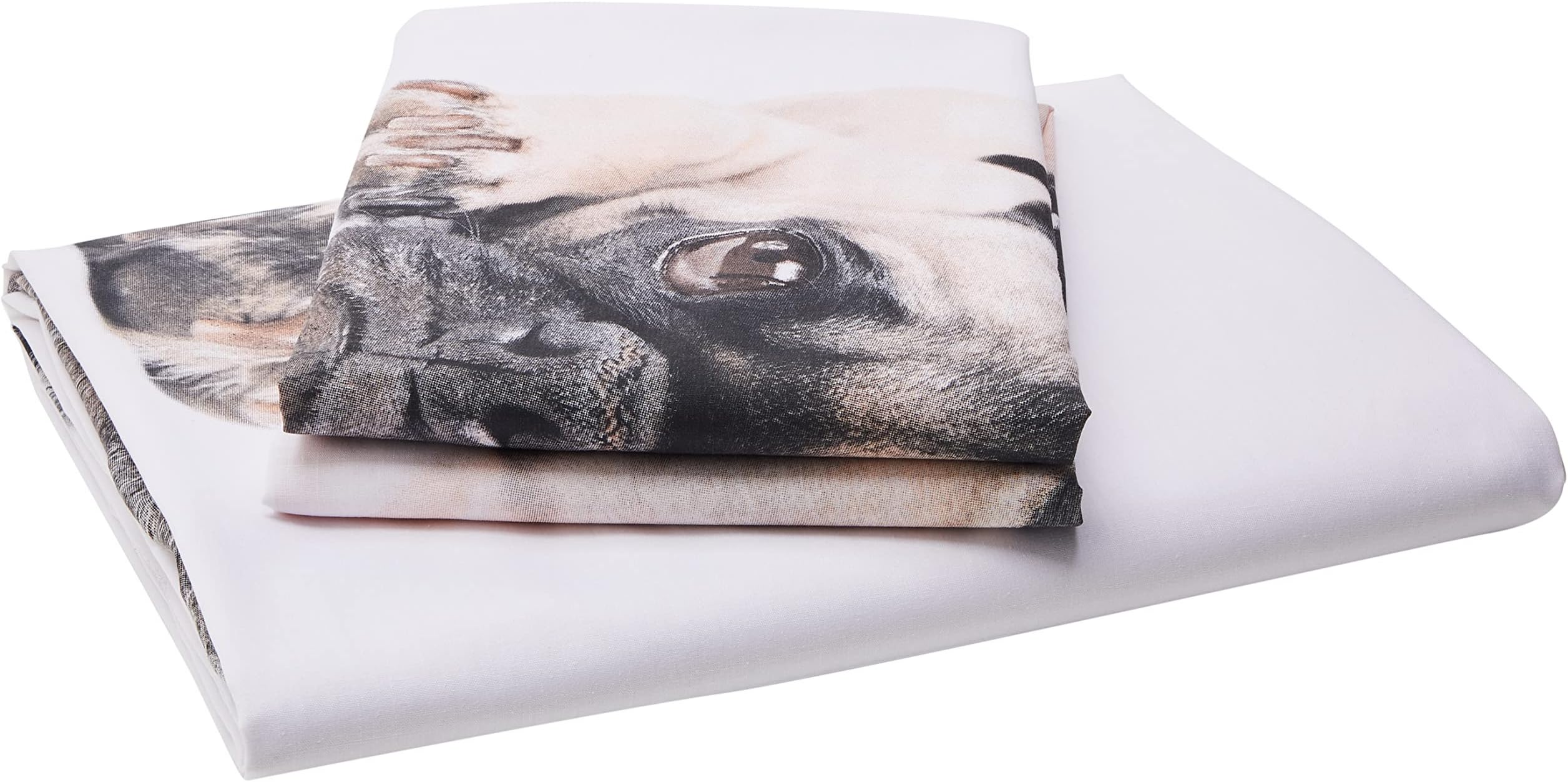 Pug Quilt Duvet Cover and Pillowcases Bed Set, Polyester-Cotton, White, King
