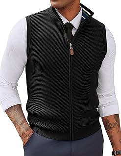 PJ PAUL JONES Men's Sweater Vests Slim Fit Twill Textured Full Zip Sleeveless Vests Casual Outwear