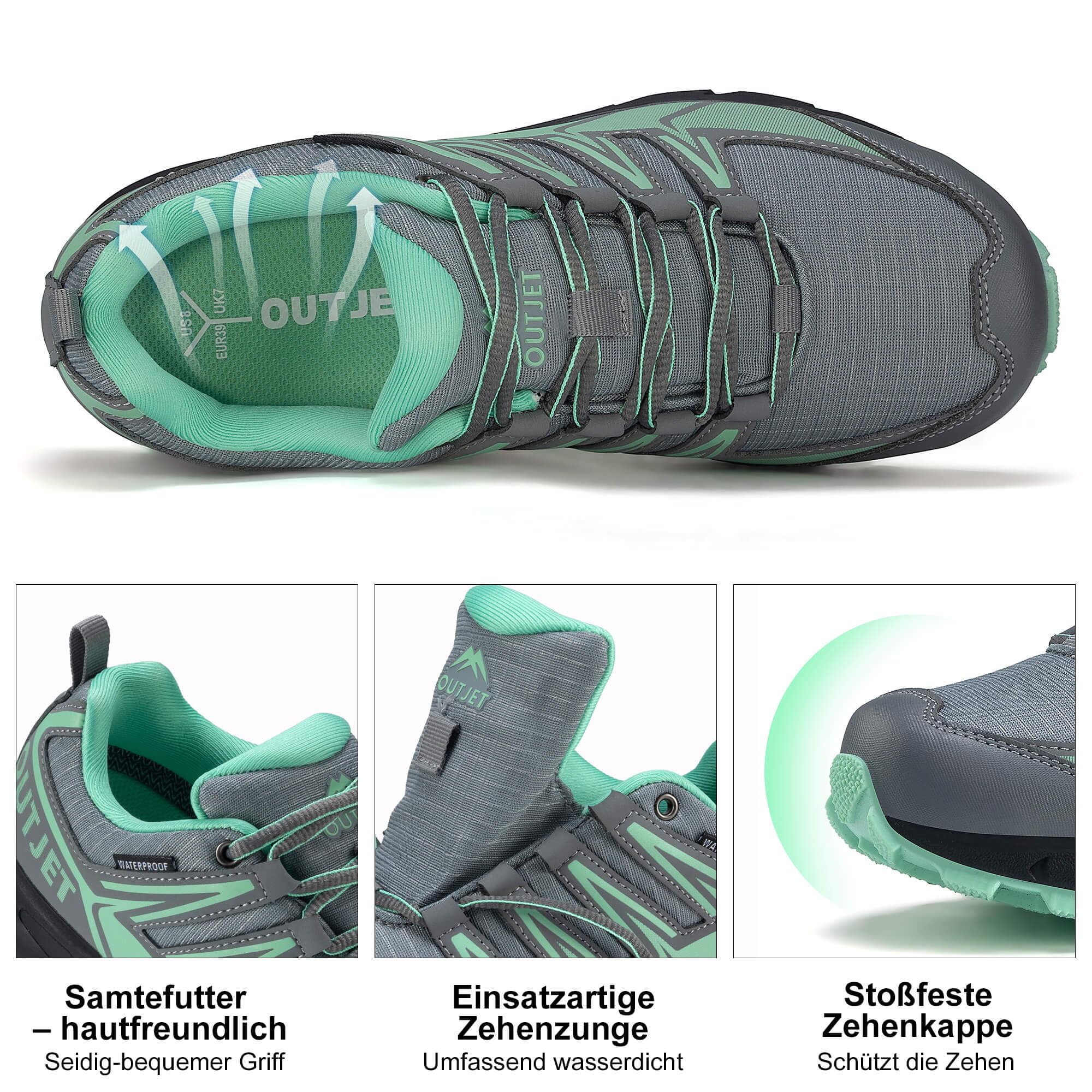 Wanderschuhe Damen Wasserdicht Leicht rutschfest Outdoor Walkingschuhe Hiking Schuhe
