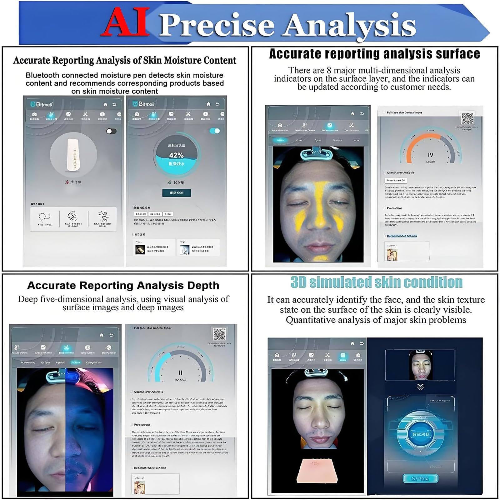 Macchina per l'analisi della Pelle Professionale per Il Viso, rilevatore di Pelle Intelligente, Imaging AI da 13,3/21,5", Strumento diagnostico per Il Viso per saloni e Spa White-13.3in