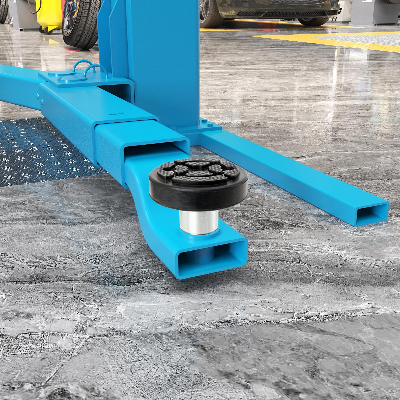 Set di 4 Tampone in Gomma per Cric Sollevatore Auto, Regolabile Tondo Tampone in Gomma con Filettato Acciaio Uso Universale Accessorio Cric Idraulico Tamponi Martinetti Sollevatore