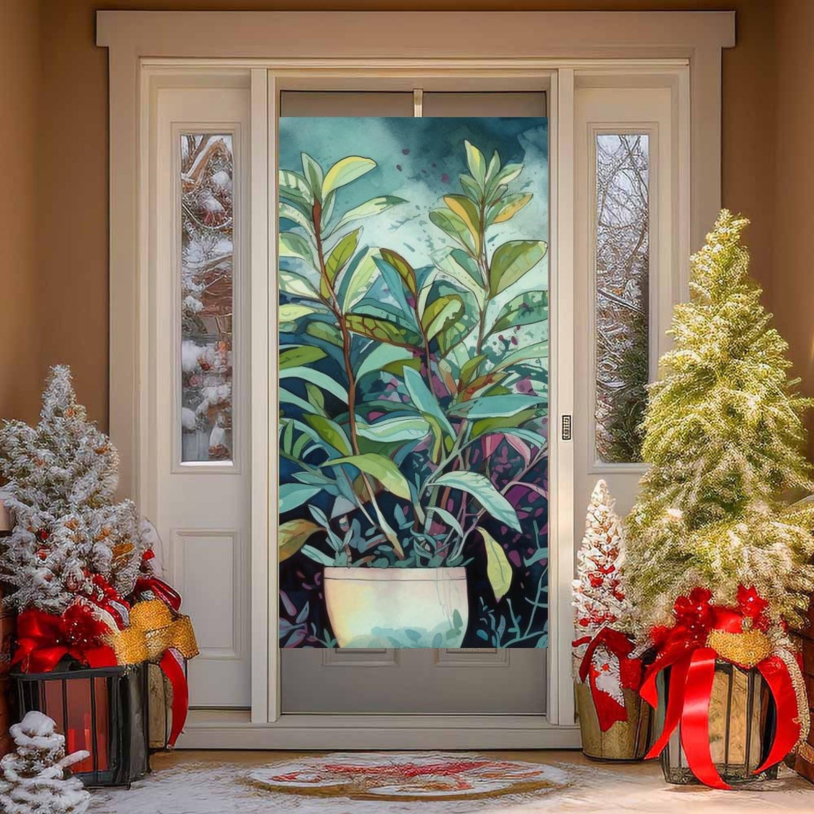 NTVOWPZO Plant Painting Door Curtains for Doorway Privacy Dividers Door Banner Blackout Curtains Fabric Door Window Curtain for Home Bedroom Kitchen Decor 35.4x70.9 in Decorative Banner