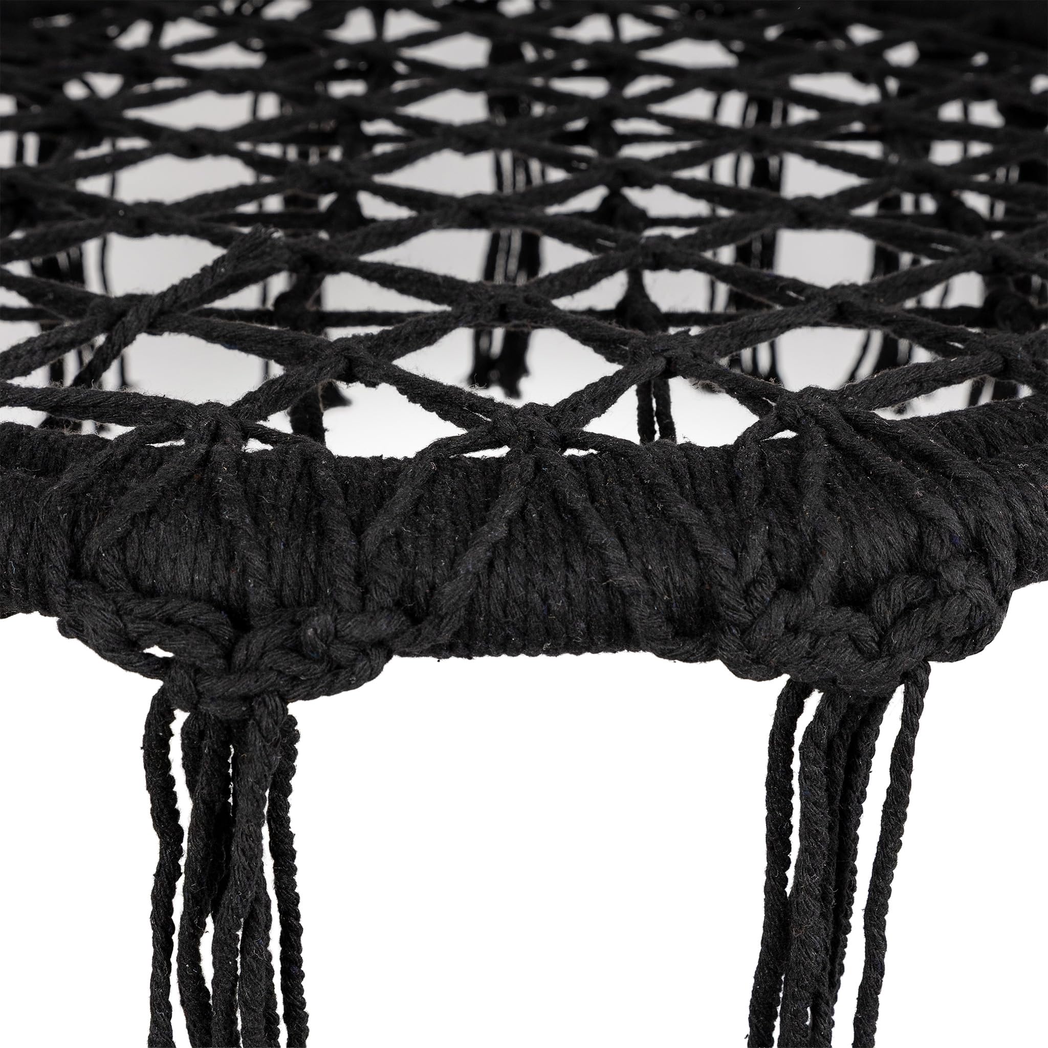 Poltrona Sospesa Boho Corda Macramè Nera 150 kg Seduta Ergonomica Sedia Amaca Rotazione 360°
