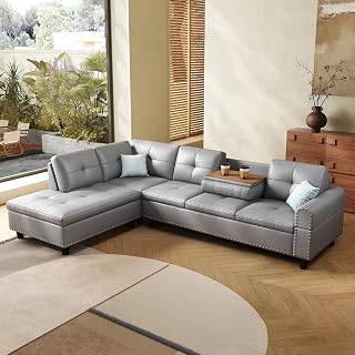 97.5" Oversized Sectional Couch, L Shaped Couchwith, Modern Modular Sofa withDeep Seat, Sectional Couches for Living Room andOffice, Faux Leather Sofa (Gray, 97.5 inch)