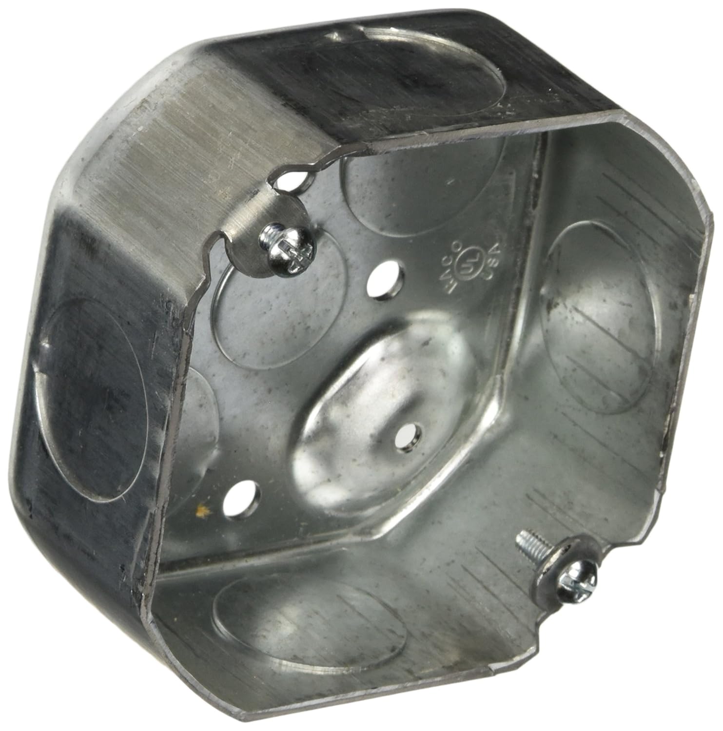 Hubbell Raco 4 in. Octagon Box, Drawn, 1-1/2 in. Deep, Two 1/2 & Six 3/4 in. KO's, Raised Ground, Gray, (126)