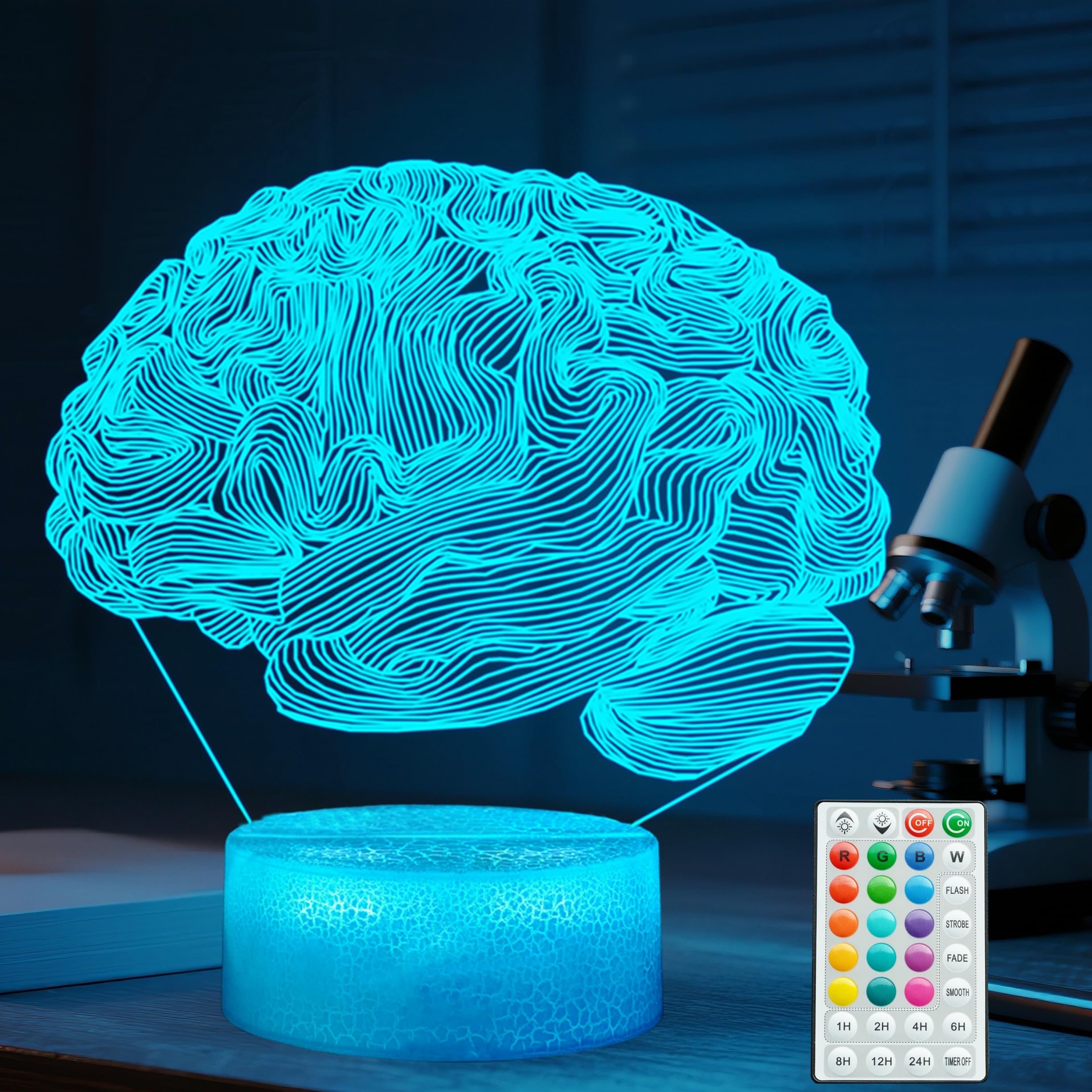 POSSHE Neurology Gifts, 3D Brain Illusion Lamp, Night Light with16