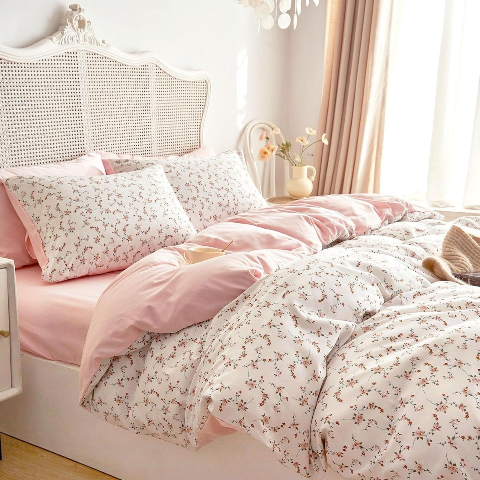 Freyamy Bettwäsche 200x220 Beige Bunt Blumen Aesthetic Bettwäsche Set