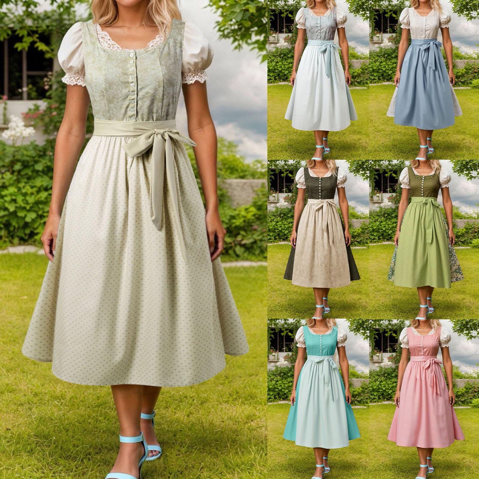 Generisch Elegancka sukienka cosplay w stylu bawarskim dla kobiet, koronkowa kamizelka, fartuch, idealny na Oktoberfest i Halloween