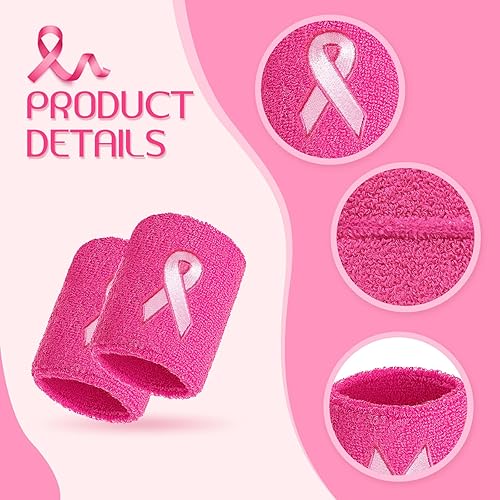 Miniatura 5 de Leyndo 100 muñequeras de cinta rosa para concientización sobre el cáncer de mama, muñequeras para gimnasia, deportes, muñequeras de algodón,