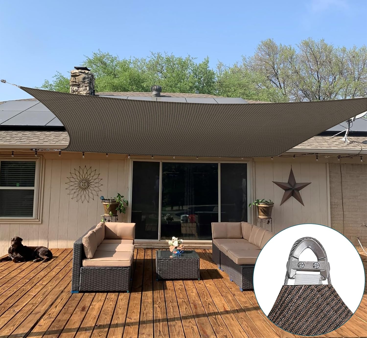 Coarbor 10'x18' Reinforced Wire Sun Shade Sail Rectangle Heavy Duty Strengthen Canopy Cover with A Ring Steel Cable Wire for Patio Backyard Deck Yard Garden Pergola Porch, Brown