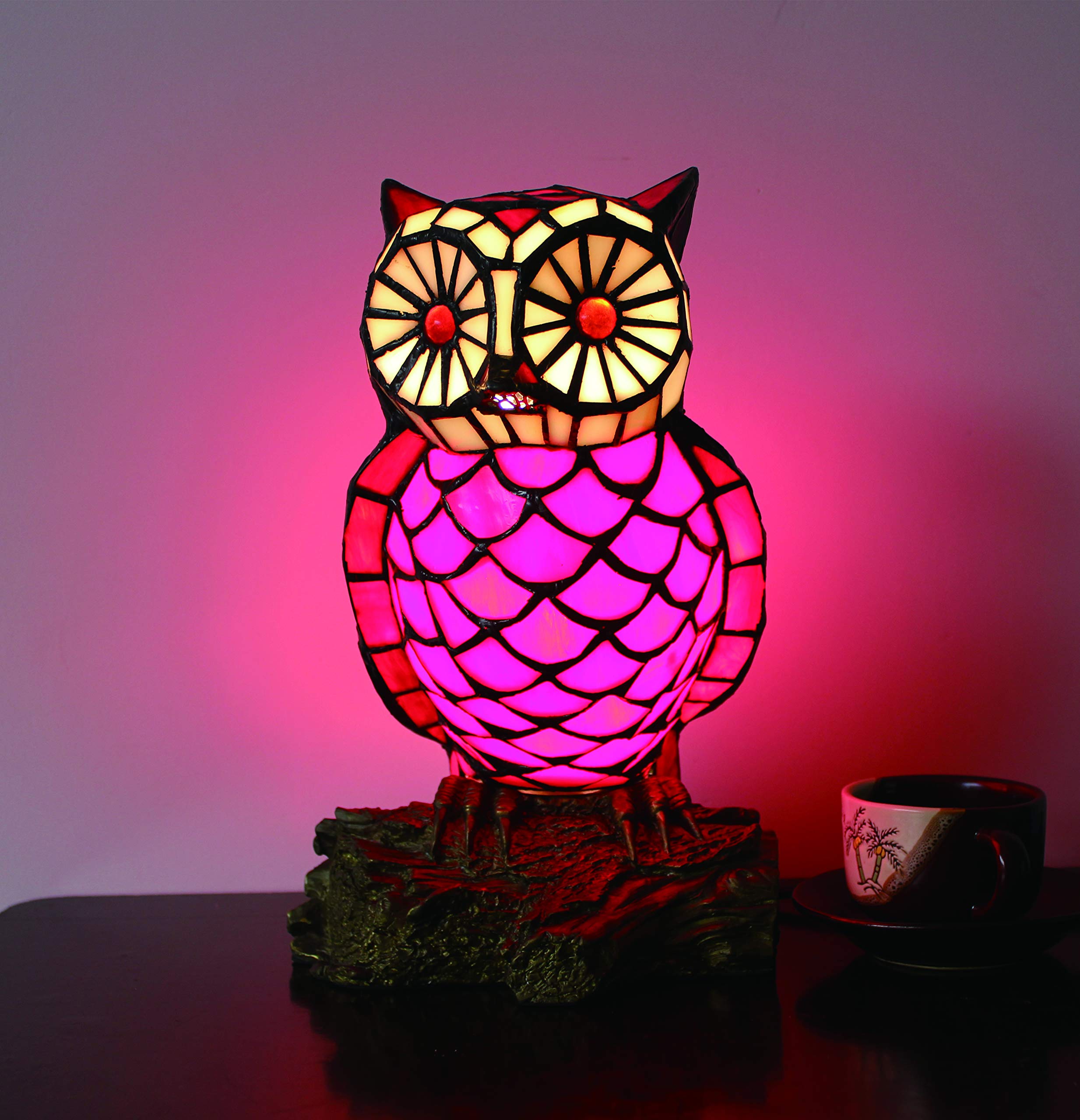 Amazon.co.jp: FBOSS Tiffanylamp赤いガラスフクロウのテーブルランプ