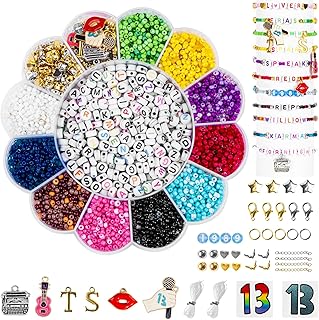 Goldwise Friendship Bracelet Kit for ERAS Tour, 30 Colors(Album Inspired) 3mm Glass Seed Beads for Jewelry Making, Letter Beads (A-Z) with Charms, 13" Tattoo Sticker, DIY Crafts for Gifts Birthday