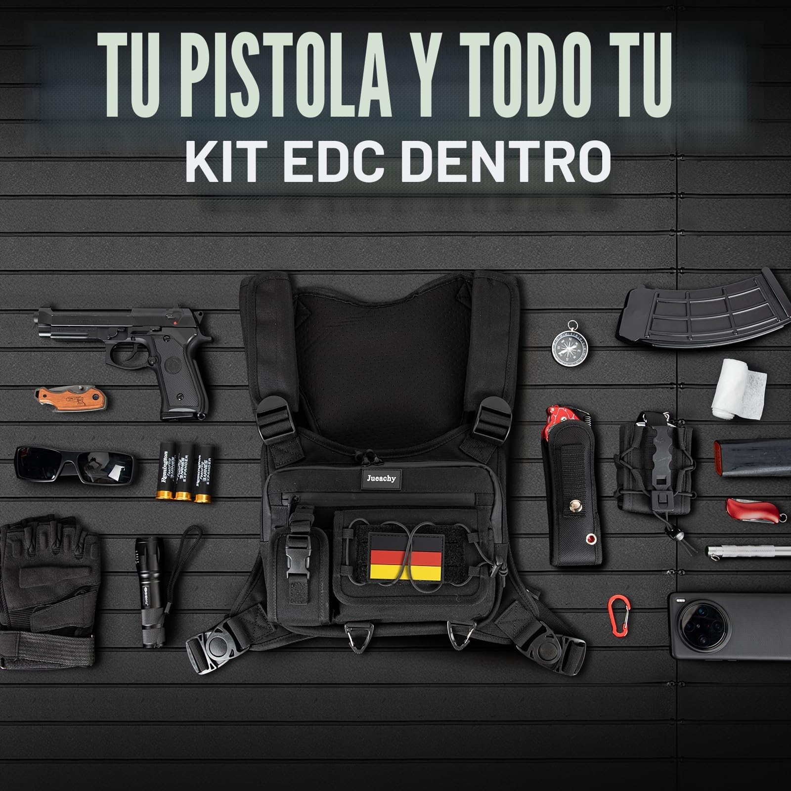 Jueachy Táctico Chaleco Runing Hombre: Chaleco Reflectante Rápida Liberación - Bolsa de Pecho Multifuncional Mochila Hidratación Running Vest para Correr Entrenamiento Senderismo Ciclismo