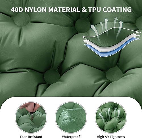 Miniatura 3 de Colchoneta de dormir doble para acampar, ultraligera autoinflable para 2 personas con almohada incorporada, alfombrilla de aire portátil para