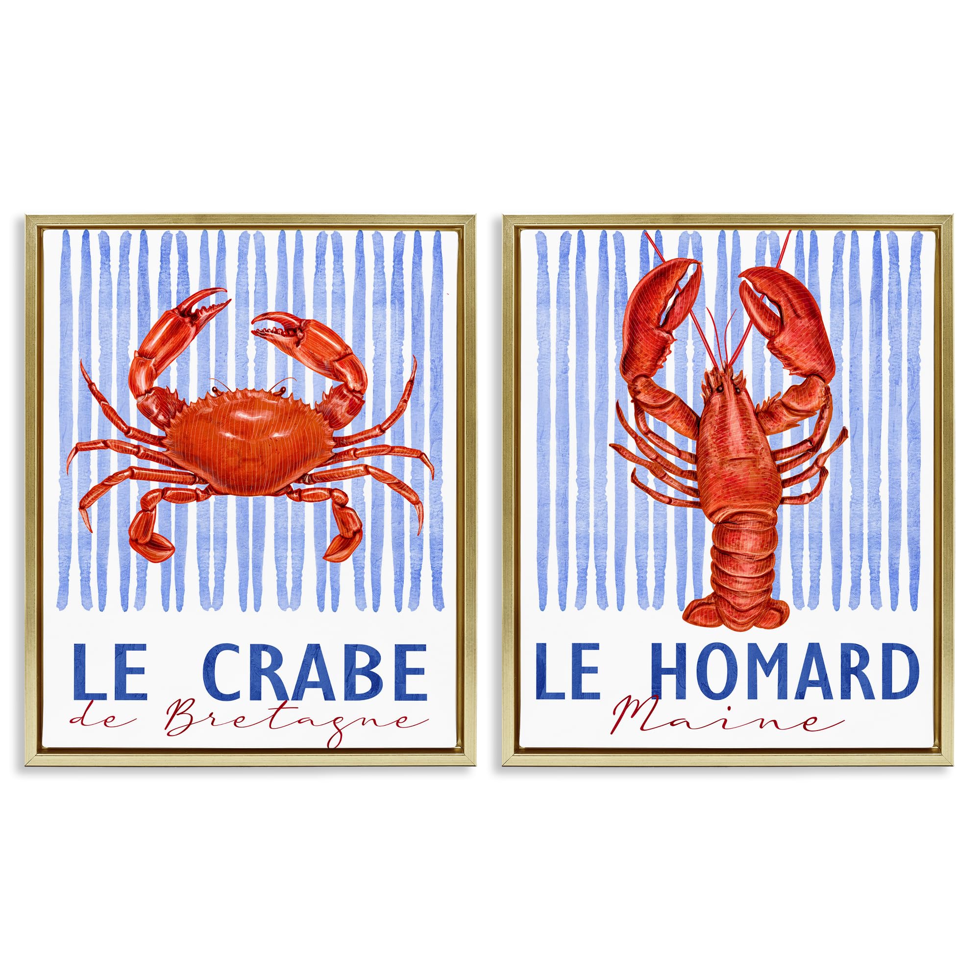Nautical Stripes Sea Creatures, 24 x 30 Inch Canvas in Floater Frame Set