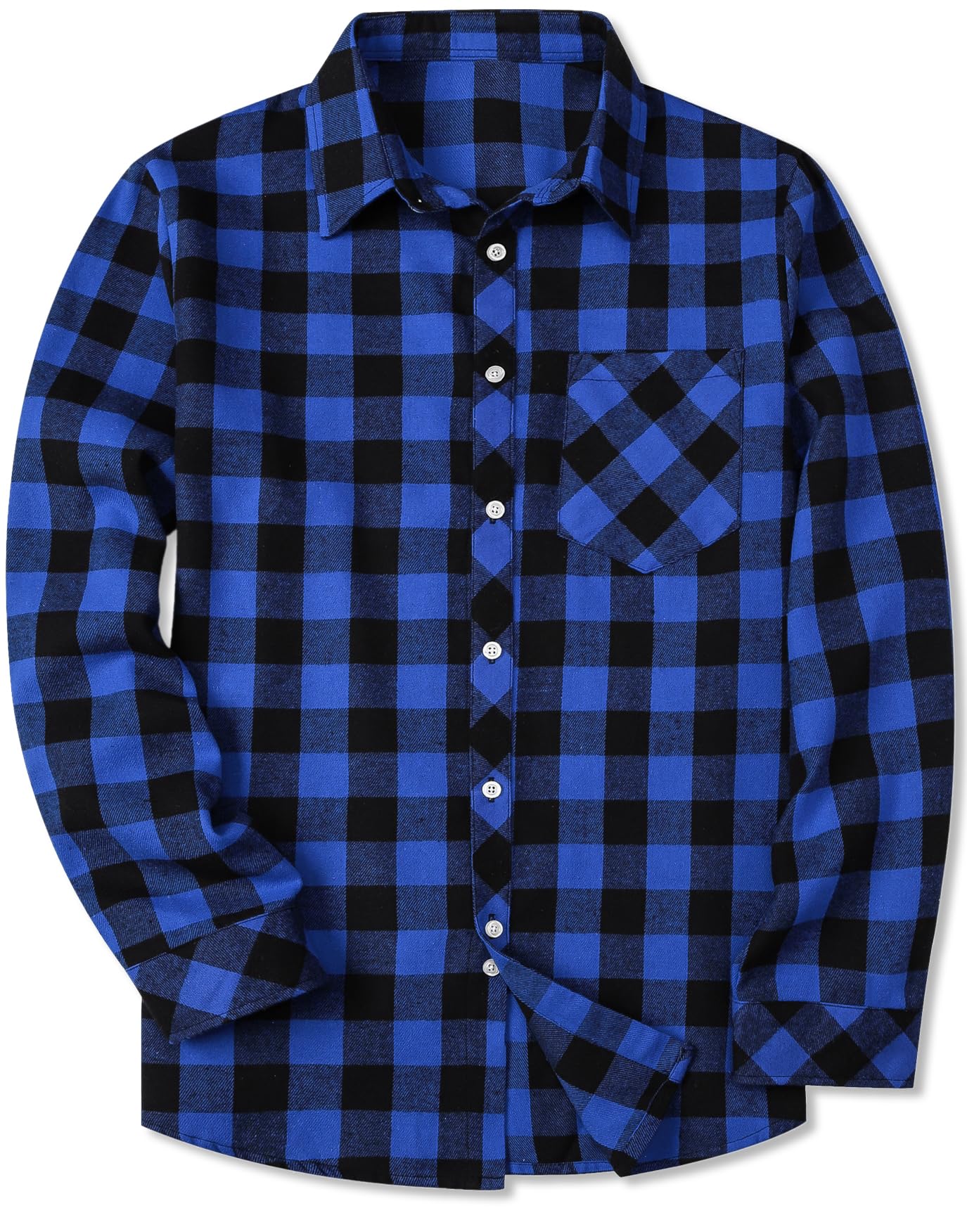 Men's & Boys' Plaid Flannel Shirt - Long Sleeve Button-Down, Super Soft, Wrinkle-Free, Chest Pocket (Black/White, 6XL) - View #11