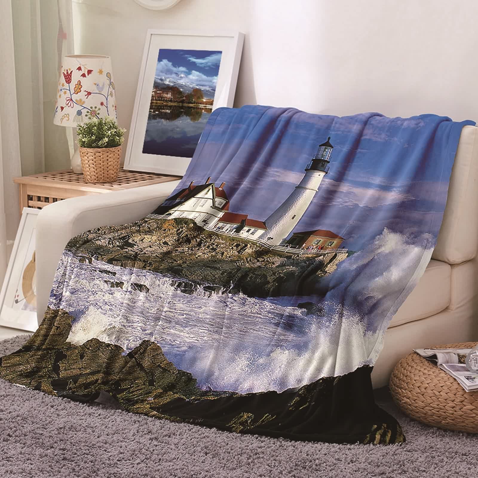 Couverture de Lit Douce KnSam Plaid Polaire Flannel pour Soirée Canapé Cocon Seaside