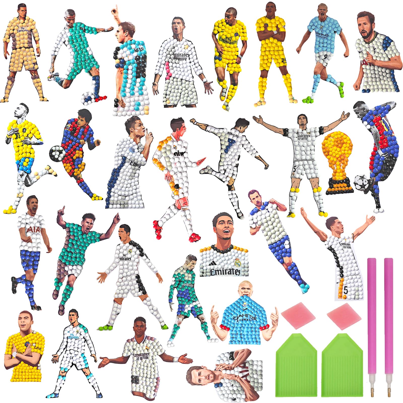 COQOYO Fussball Diamond Painting Kinder Sticker Set, 28pcs Fußball 5D Diamant Mosaik Aufkleber, Mini Diamantmalerei Bilder, DIY Mosaikherstellung Basteln Kit für Jungen Mädchen Erwachsene Anfänger