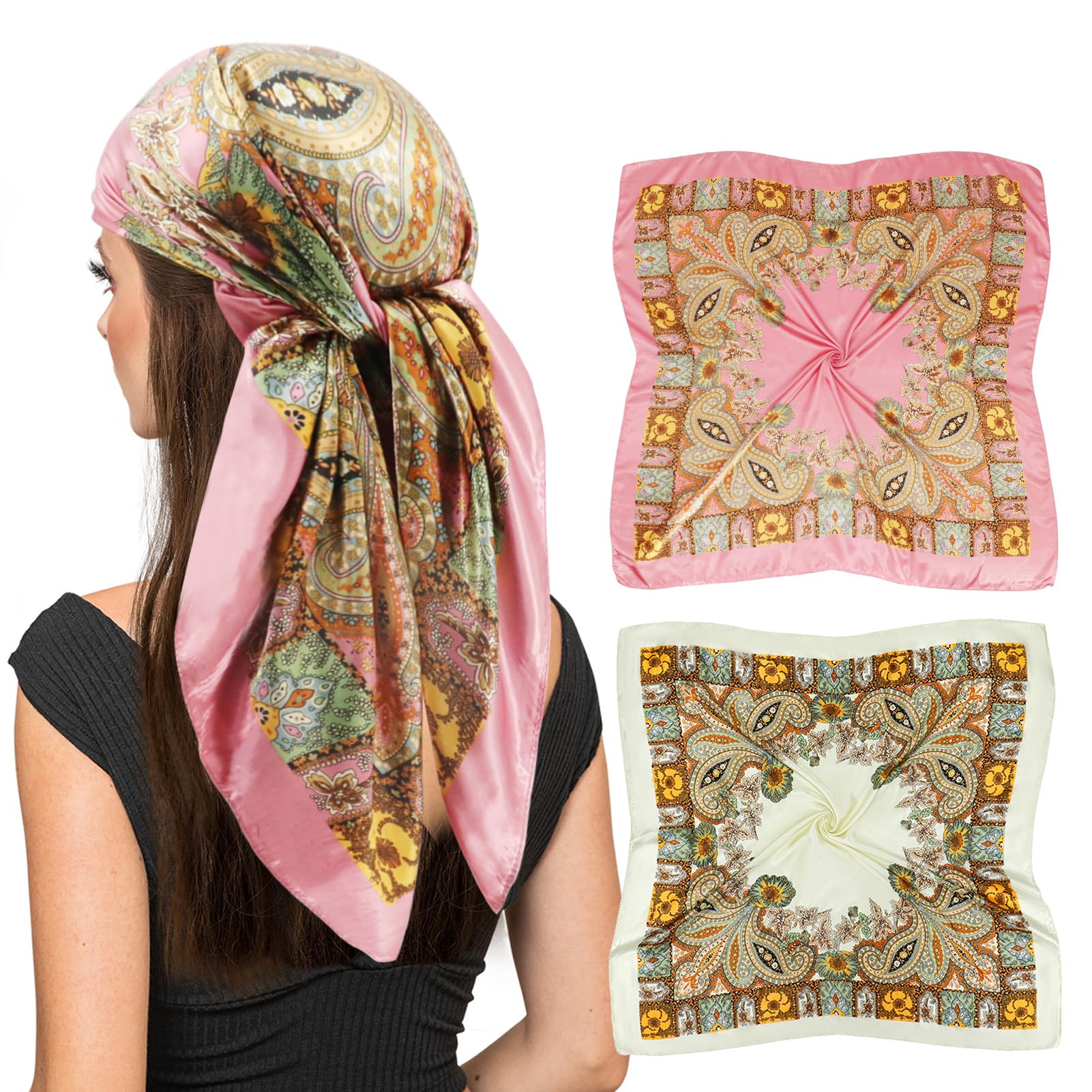 vimate Kopftuch für Frauen-35“ Quadrat Seide Gefühl Satin Schal Seidentuch für Haar Wrapping und Schlafen in der Nacht