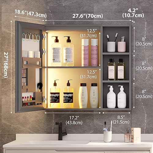 Miniatura 2 de Vlsrka Botiquín de baño con espejo LED RGB iluminado, botiquín de baño con puertas, espejo de baño montado en la pared con luces y almacenamiento, 5