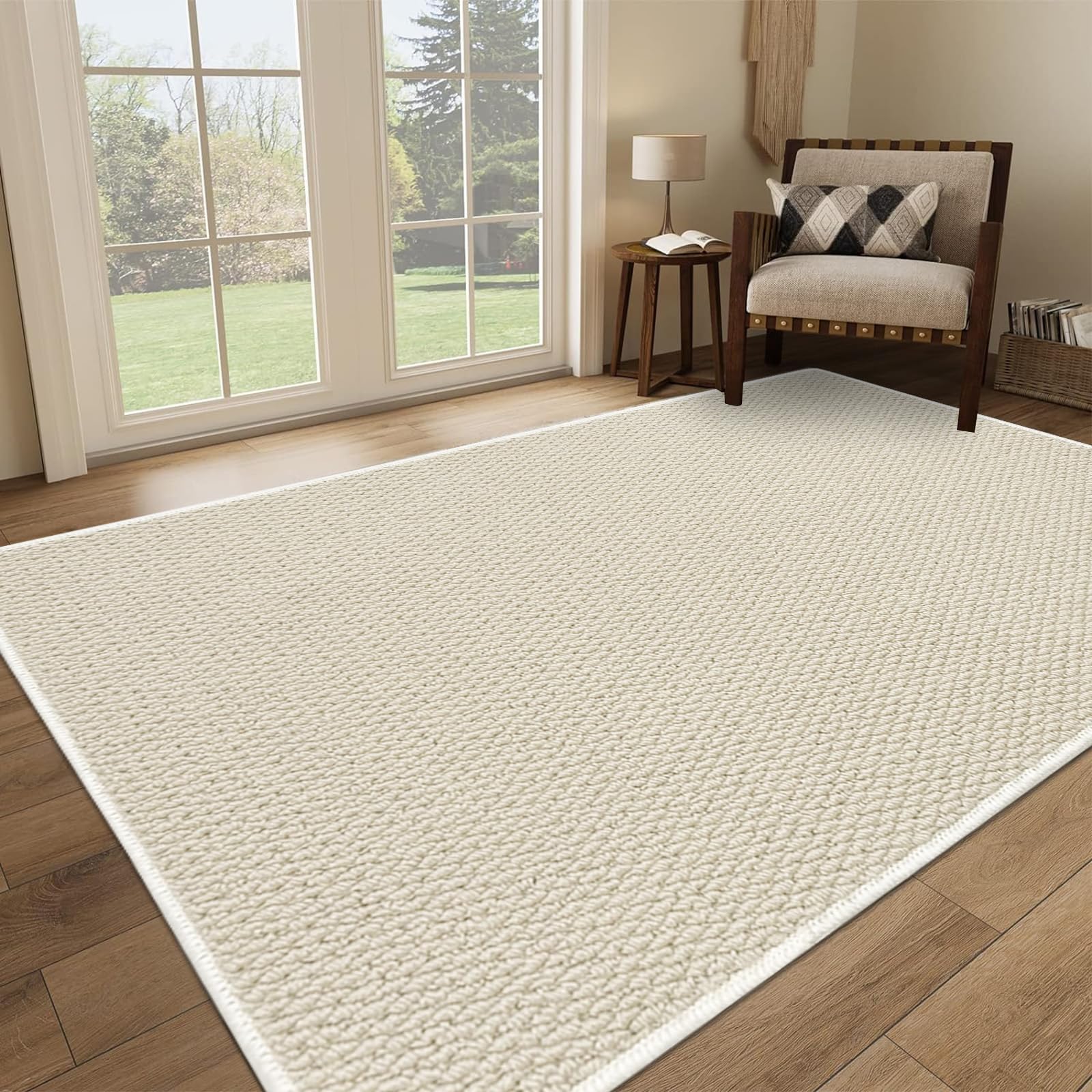 USTIDE Rustic Natural Sisal Rug - Large Chunky Textured Woven for Living Room Bedroom, Entryway - Nonslip Washable - 150x200cm, White