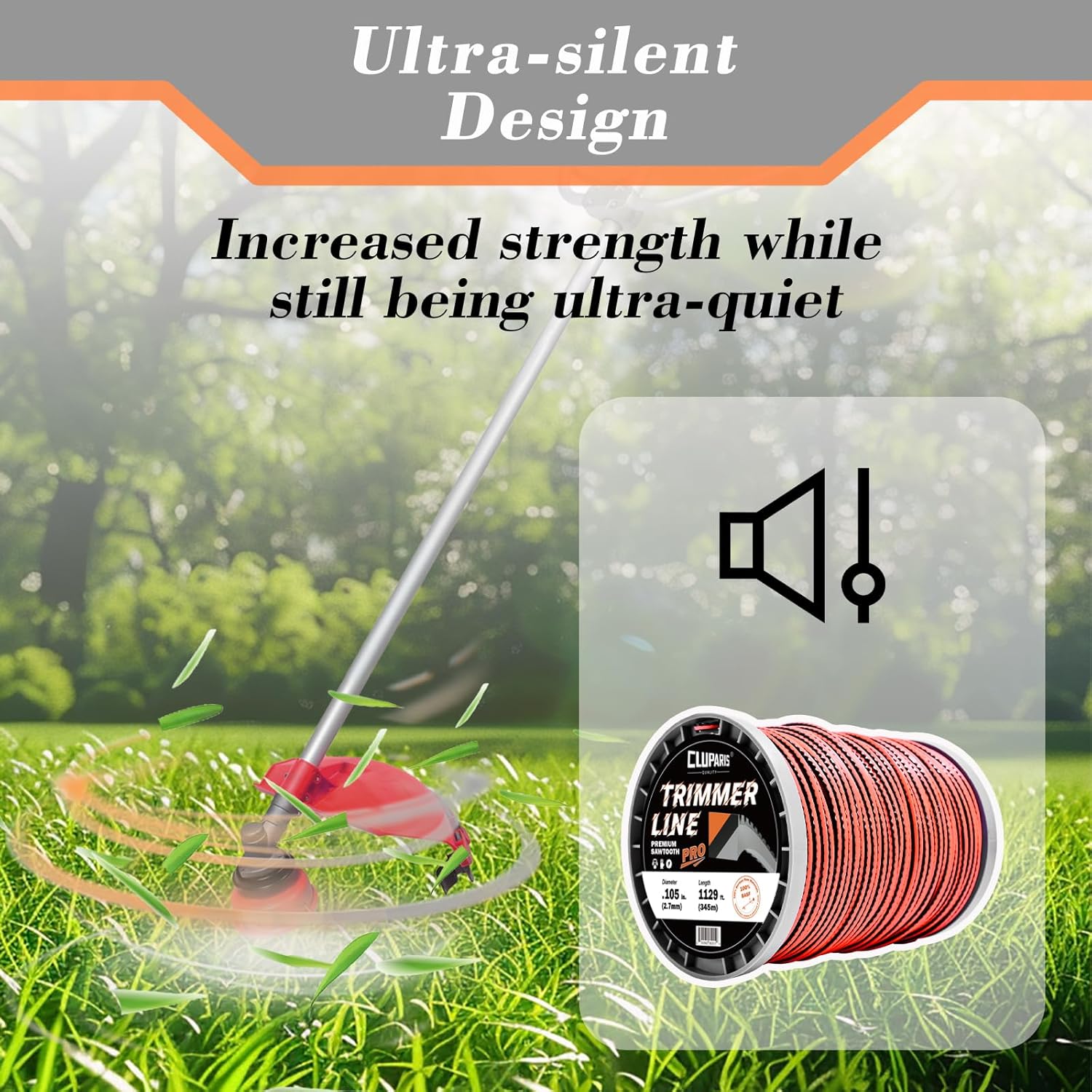 Cluparis 5-Pound 105 Heavy Duty Sawtooth Trimmer Line, 0.105" x 1129-Foot Sawtooth Weed Eater String Fits Medium & Heavy Grass & Weeds,105 Trimmer String Weed Wacker for Weedeater Line of Nylon