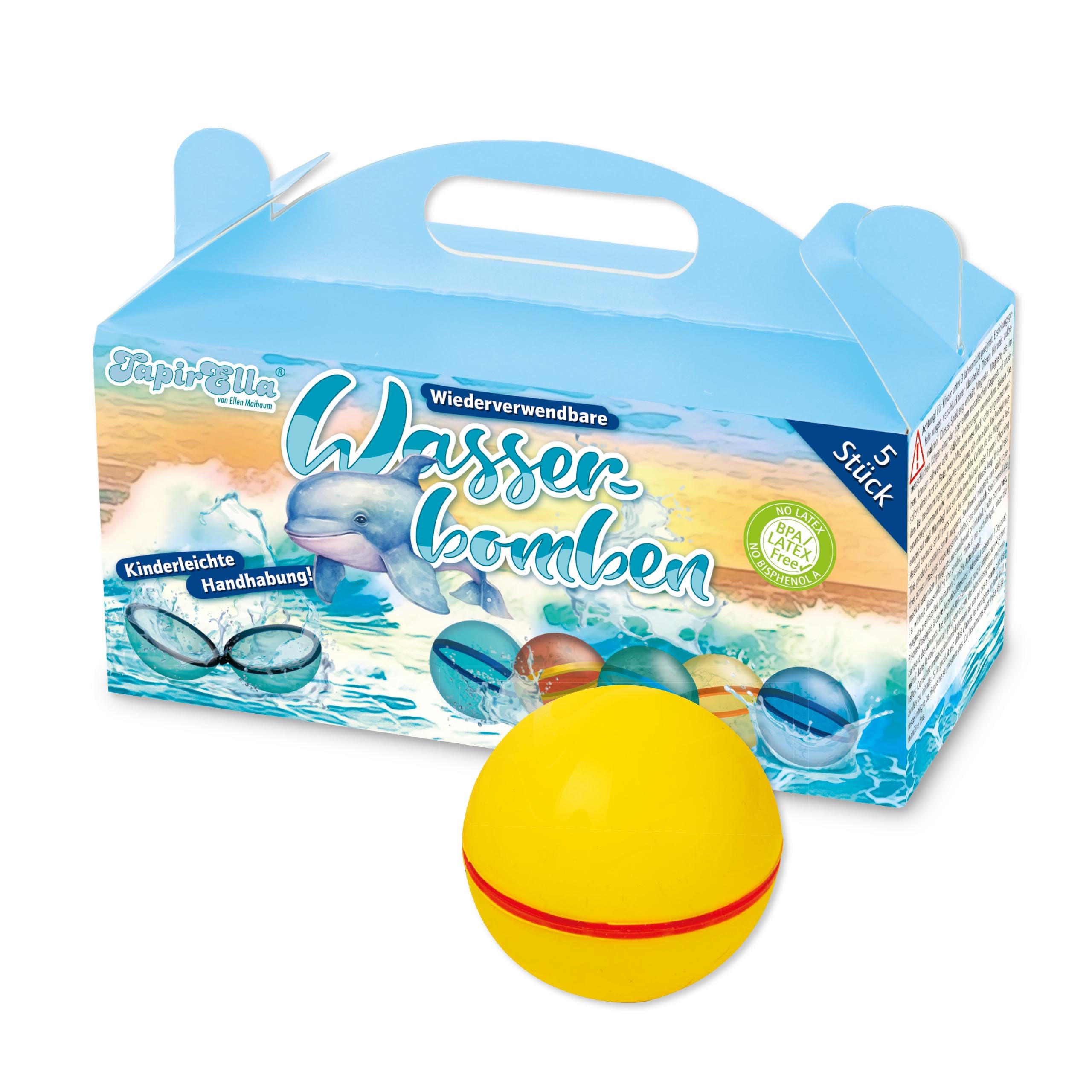 TapirElla 5 wiederverwendbare Wasserballons, Wasserbomben aus Silikon, schnell befüllbar mit Magnetverschluss im Geschenkkarton, Kinder und Erwachsene, Outdoor, Garten, Pool von Lutz Mauder Verlag