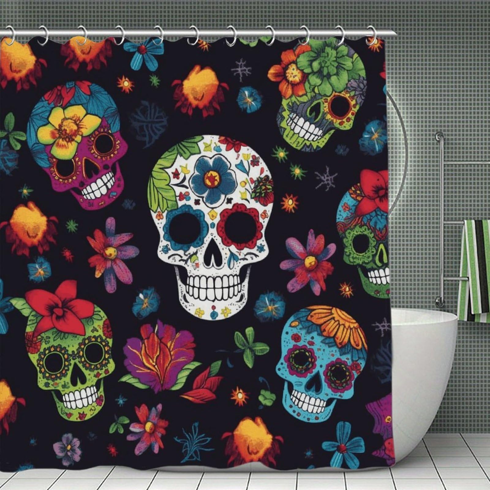 VstaDank Flower Cactus Sugar Skull Bath Curtain Elegant Heavy Duty Shower Curtains 70x70 in Rustic Farmhouse Cloth Shower Curtains Neutral Modern Bath Curtain for Bathroom