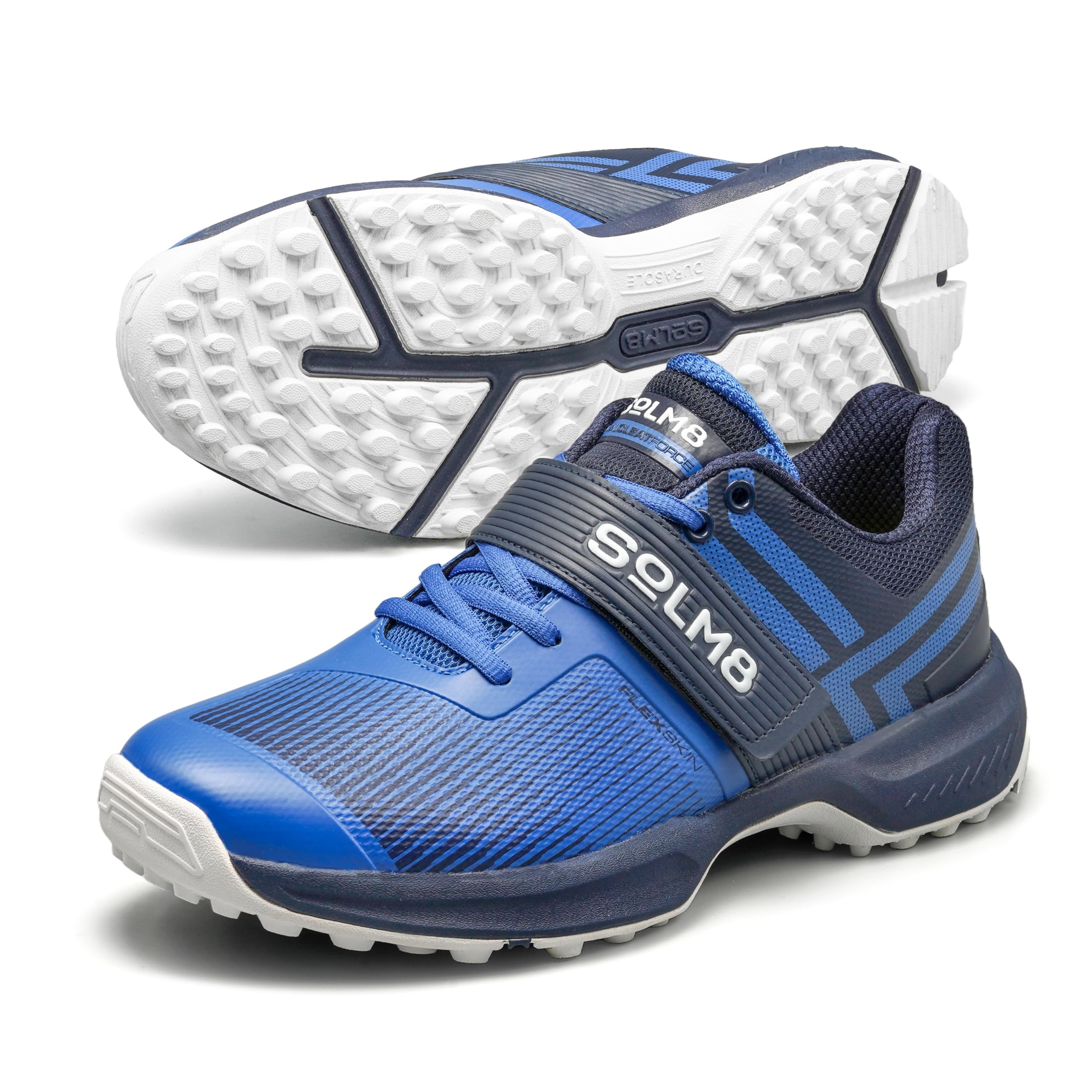SOLM8 S8 3.0 Cricket Shoes - Performance Rubber Cleats for Outdoor Turf and Field Sport- Gel Cushioned Insole (2025 Edition) 8 Blue Navy
