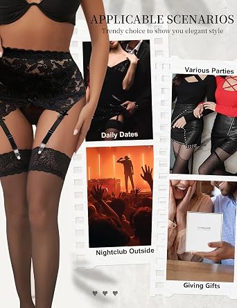 Women's Plus Size Garter Belt for Thigh Highs High Waisted Garter Belt Sexy Lace Suspender Set with 4 Wide Strap