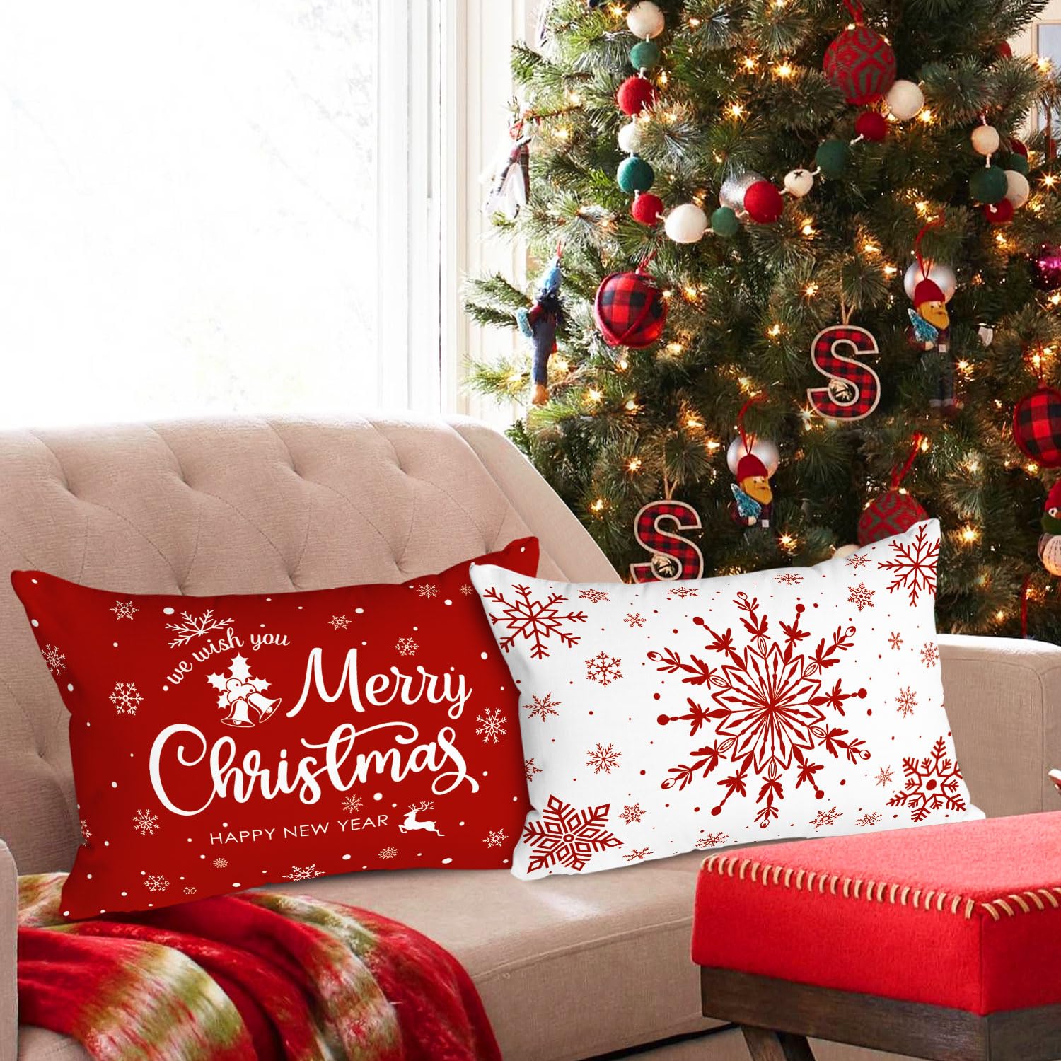 RABUSOFA Lot De 2 Housses De Coussin Lombaire De Noël 30,5 X