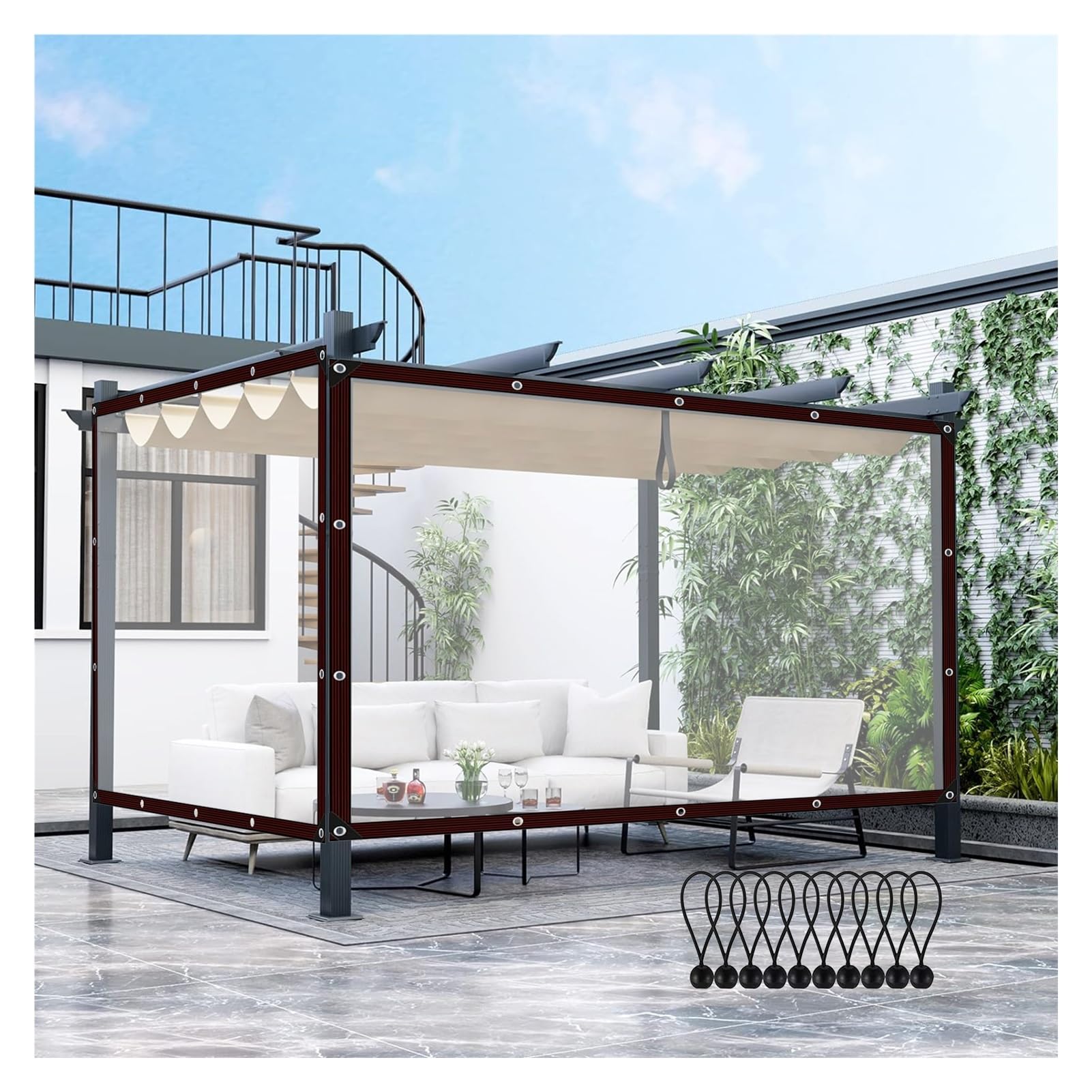 Lona transparente impermeable de 0,12 mm para pergola o azebo en jardin de 13.1x3.3 ft