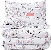 Vista 18 de JSD - Juego de edredón con tema de playa para niños, tamaño individual, con estampado de medusas y estrellas de mar, edredón ligero lavable