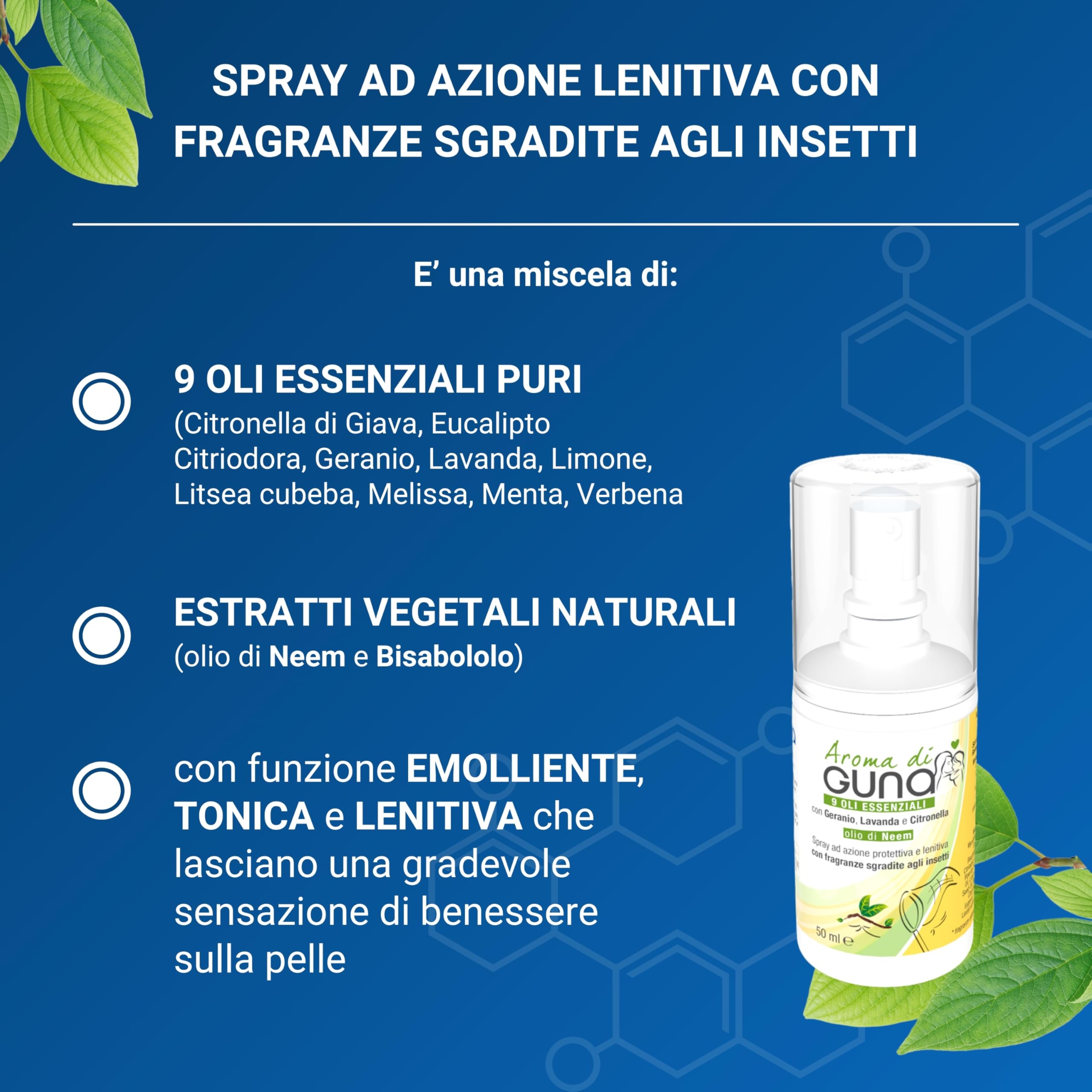 GUNA Aroma di Guna 50 ml - Spray con Oli Essenziali ad Azione Lenitiva con Fragranze Sgradite agli Insetti
