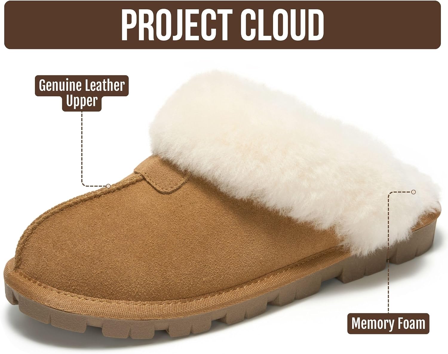 Project Cloud 100% Genuine Leather Shearling Slippers for Women Cozy (Hedy)