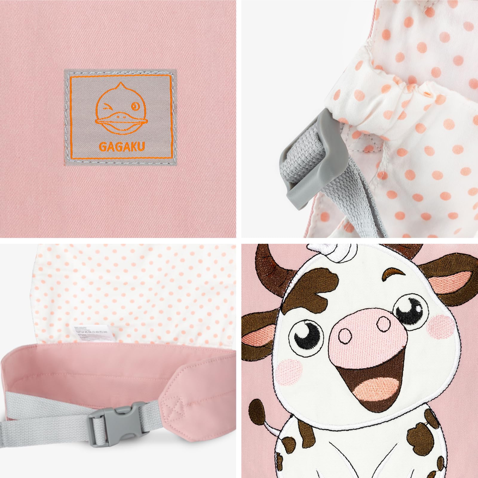 GAGAKU Borsa a tracolla per bambole accessori per bambini Reborn Trasportino per bambole Pupazzi in cotone al 100% Bambole dai 3 anni in su - Mucca rosa