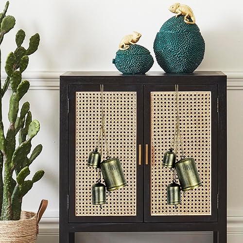 Miniatura 3 de Paquete de 4 campanas de Navidad de vaca, campanas de Navidad rústicas hechas a mano, campanas colgantes con cuerda, campanas de metal de latón,