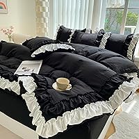 Vista 5 de Shabby Chic - Juego de ropa de cama de 2 piezas, juego de funda de edredón vintage con volantes de 2 capas, juego de microfibra cepillada suave