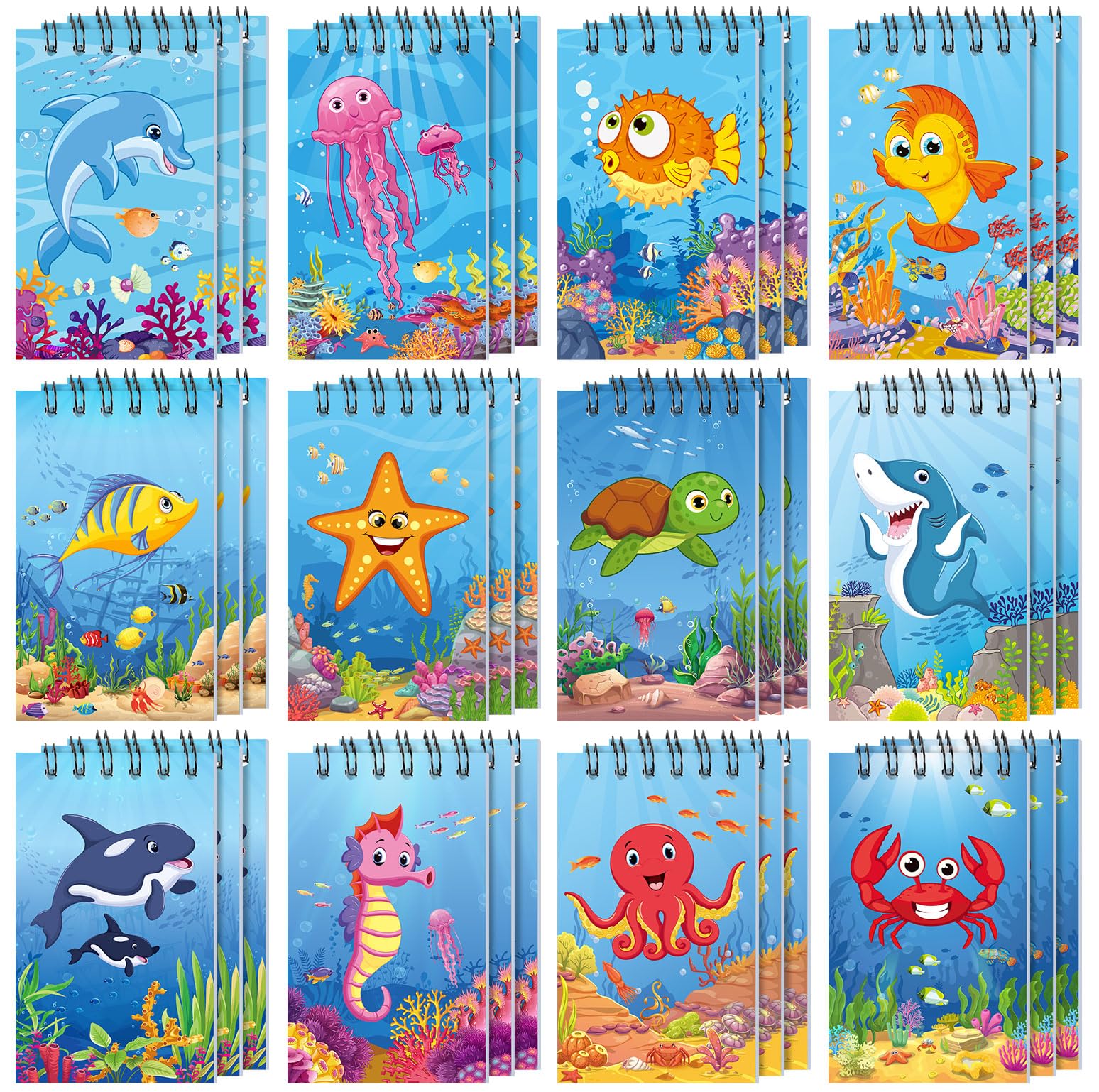 Zhanmai 36 Pcs Mini Ocean Animals Notebooks Under The Sea Party Favor Set Sea Animal Pocket Notepads Underwater World Small Spiral Memo Books for Kid