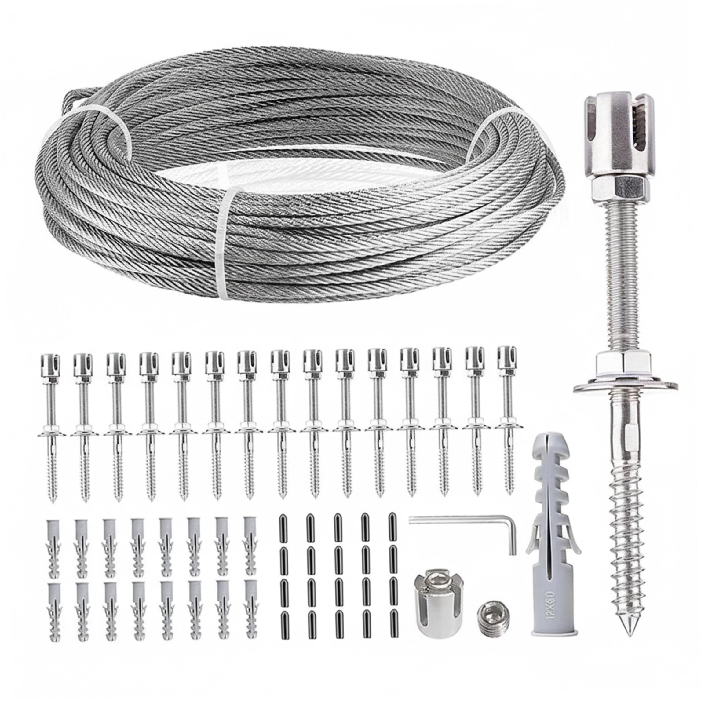 Kit aide à l'escalade en acier inoxydable 16 pièces avec câble 24m et pinces rotatives pour treillis