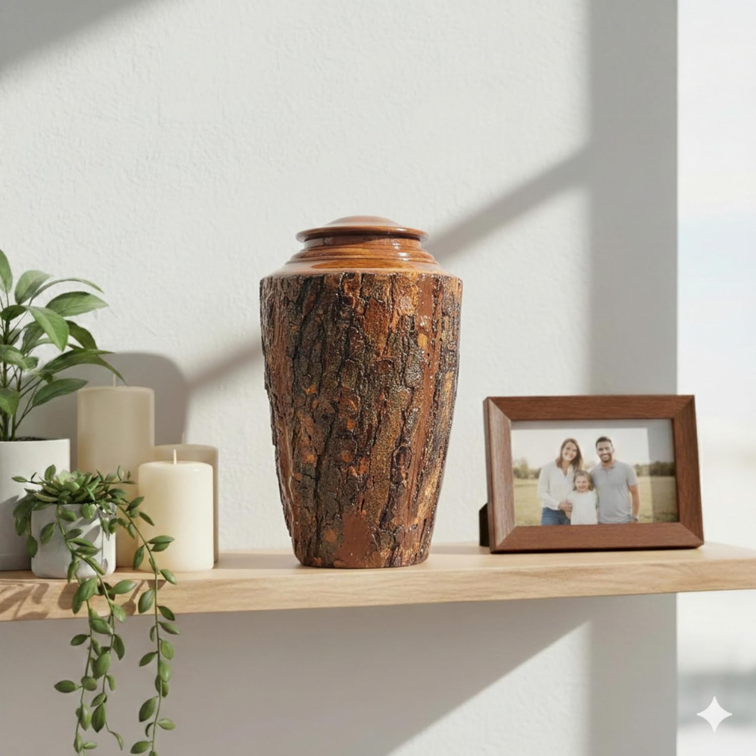 Gray Comet Tree Bark Cremation Urn – Extra Large for Ashes, Handcrafted, Memorial for Adults, 250 CBI Capacity, Natural Wood Box for Men & Women, Home, Funeral, or Ground Burial